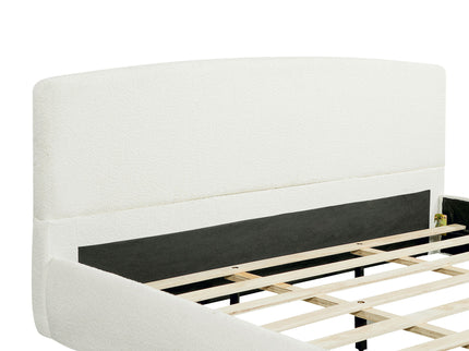 King Curved Upholstered Bed With Smart Ambient Lighting - Cream