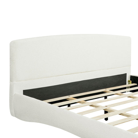 King Curved Upholstered Bed With Smart Ambient Lighting - Cream