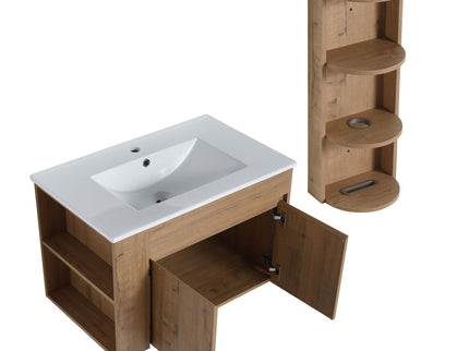 Modern Wall Mounted Bathroom Vanity With Sink And Storage Rack Soft Close Doors Plywood - Imitative Oak