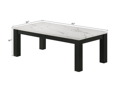 Modern 3 Piece Living Room Table Set With Faux Marble Top Wooden - Black / White