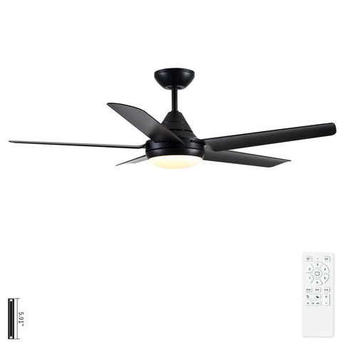 Ceiling Fan With Lights And Remote Control, Reversible DC Motor, 6 Speeds, 3 Cct Dimmable LED, Quiet Timer For Indoor - Black
