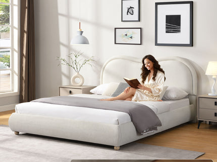 Upholstered Platform Bed Frame With Curved Headboard