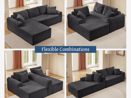 Modular Sectional With Arched Armrests, Includes 3 Back Cushions & 2 Throw Pillows