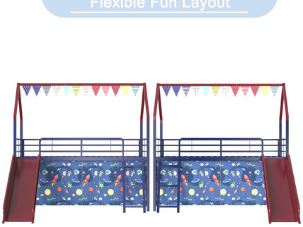Jack - House Loft Bed With Slide And Curtain Set