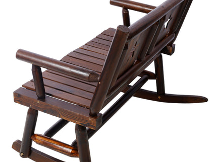 Rustic Outdoor Wood Rocking Bench Double Rocking Chair For 2 Persons With Curved Seat, Porch Rocker - Brown