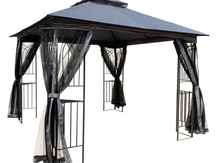 Patio Gazebo Tent With Ventilated Double Roof And Mosquito Net