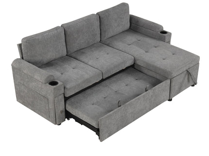 Convertible L Shaped Sofa Couch With Storage, Cup Holders, USB Ports