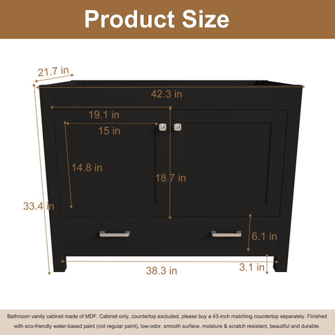 Bathroom Vanity With Soft Close Cabinet, Single Drawer, Sink Not Included - Black