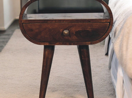 Circular Bedside Table With Open Slot - Walnut