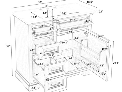 Modern Bathroom Vanity With Sink Top, 4 Drawers And 1 Soft-Close Door