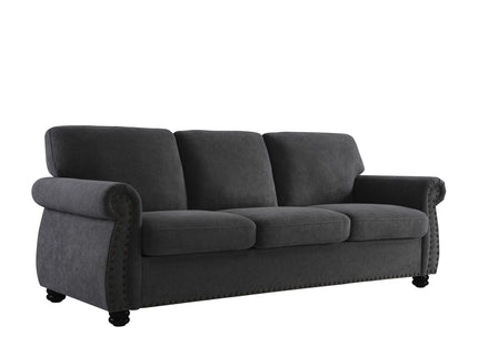Soft Sofa, Upholstered 3 Seater Couch With High Density Foam, Loose Back Cushions And Turned Legs