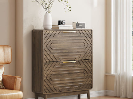 Freestanding Shoe Cabinet With 2 Flip Top Drawers For Entryway - Walnut