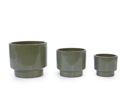 3 Pieces Ceramic Flowerpot, Planter For Patio, Garden Or Windowsills - Antique Light Green