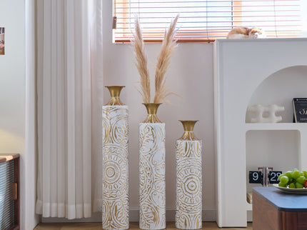 Floor Metal Vases Decorated Metal Vases (Set of 3) Gorgeous Home Decoration Large Glazed Metal Vases - White / Gold