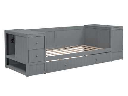 Daybed With Storage Arms, Trundle And Charging Station
