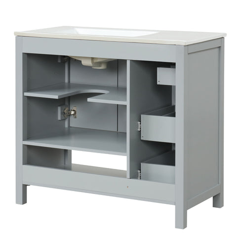 Bathroom Vanity With Sink Top, Bathroom Vanity Cabinet With 2 Doors And 2 Drawers, Open Shelf