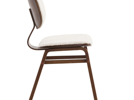 Modern Boucle Fabric Upholstered Side Chair, Bentwood Frame - White / Walnut