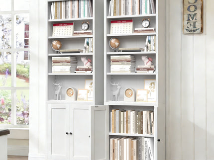 Bookcase Tall 5-Tier Adjustable Storage Shelf With Door Deep - White