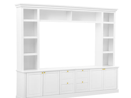 TV Stand With Bookcase, Storage Cabinet With 3 Adjustable Shelves, Living Room Entertainment Center - White