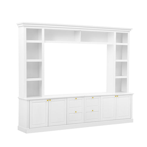 TV Stand With Bookcase, Storage Cabinet With 3 Adjustable Shelves, Living Room Entertainment Center - White
