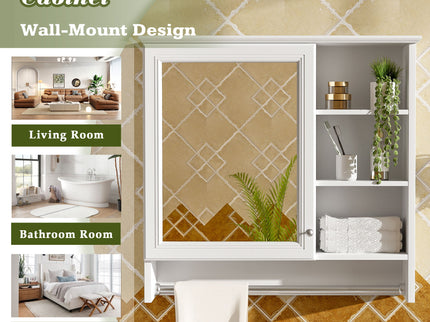Wall Mount 2 In 1 Mirror Cabinet With Adjustable Shelf, Soft-Closing Hinges