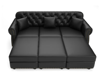 Upholstered Sofa With Nailhead Trim, Rolled Armrests With Ottoman