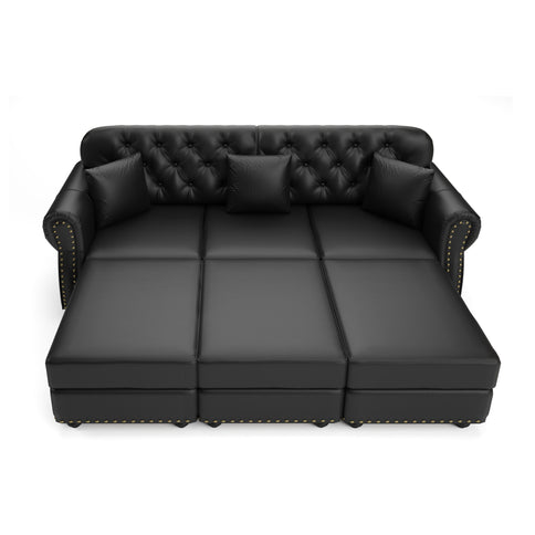Upholstered Sofa With Nailhead Trim, Rolled Armrests With Ottoman