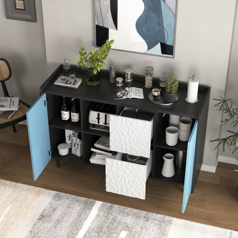 Modern Sideboard Buffet Cabinet With Doors And Unique Panel Styling