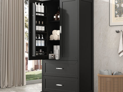 Tall Bathroom Storage Cabinet With 2 Doors And Drawers, Adjustable Shelf