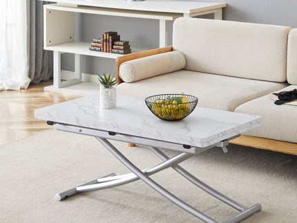Modern Minimalist Multifunctional Lift Table With Metal Legs - White / Silver