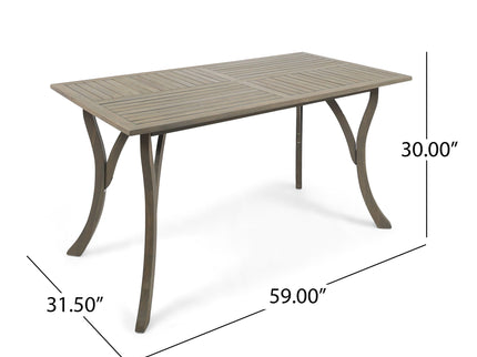 Transitional Acacia Wood Dining Table With Slat Panel Top - Gray