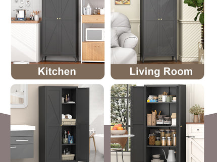 Adjustable 2 Door Kitchen Pantry Cabinet With Striped Design