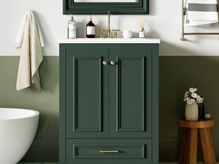 Bathroom Vanity With Ceramic Sink Combo, Modern Freestanding Storage Cabinet With Silver Handles