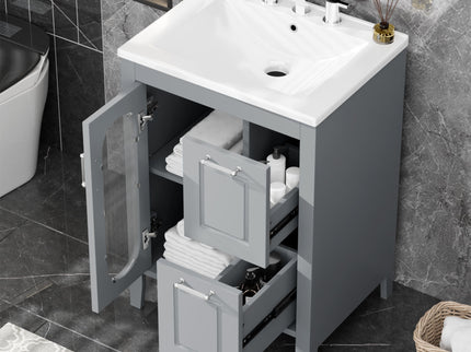 Modern Bathroom Vanity With Sink, Cabinet With 2 Drawers And Door, Adjustable Shelf