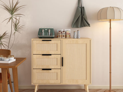 Dresser With Drawers And Adjustable Shelf - Antique Natural / Rattan