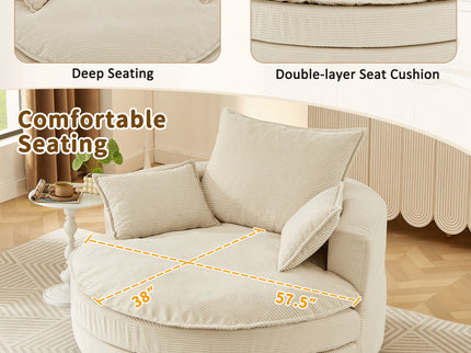 360° Swivel Accent Barrel Chair With Dual Layer Cushion And 3 Removable Pillows