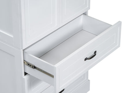 Tall Bathroom Storage Cabinet With 2 Doors And Drawers, Adjustable Shelf - White