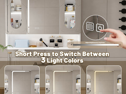 Wall Mounted Bathroom Mirror Cabinet With LED Lights, Anti Fog & Explosion Proof, Touch Control Medicine Cabinet, 3 Color Lighting - White