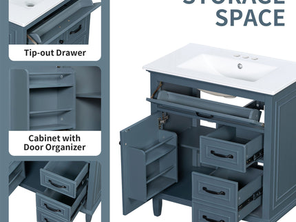 Bathroom Vanity With Sink Top, Flip Drawers, Adjustable Shelf