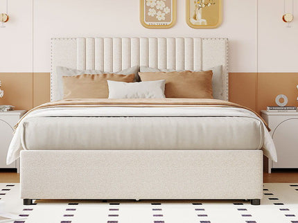 Upholstered Platform Bed With Drawers, Classic Headboard Design