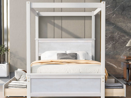 Canopy Platform Bed With Drawers, Support Slats, No Box Spring Needed