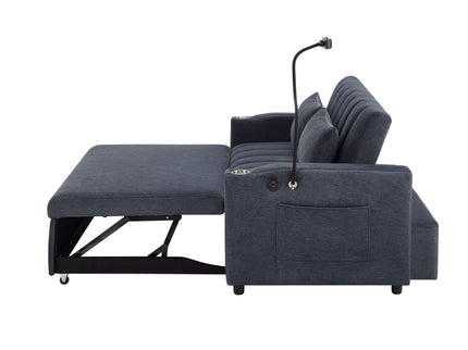 Convertible Sofa Bed Loveseat Sofa With Three USB Ports, Two Side Pockets, Two Cup Holders And 360° swivel Phone Holder For Living Room