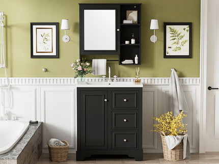 Bathroom Vanity With Sink, Modern Elegant Bathroom Storage Cabinet With 3 Drawers And Adjustable Shelves, Freestanding Vanity Set With Mirror Cabinet, Single Sink Bathroom Vanity