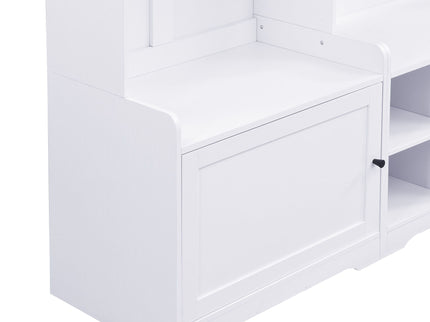 Wide Hall Tree With Shoe Storage, 4 In 1 Entryway Bench With 8 Cubbies, 7 Coat Hooks & Adjustable Shelf For Hallway - White