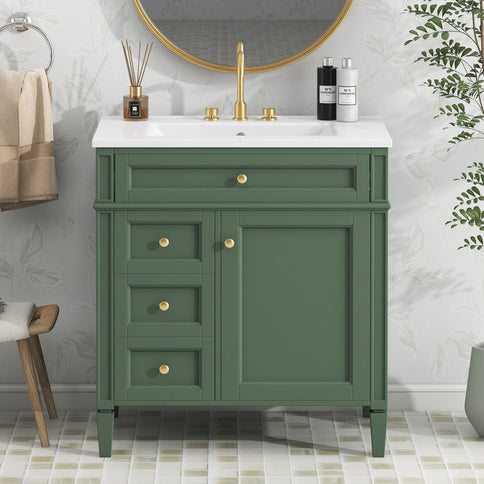 Bathroom Vanity With 2 Drawers And Tip-Out Drawer, Storage Cabinet