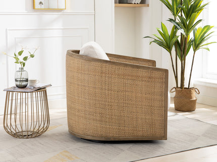 Barrel, Comfy Round Accent Sofa Chair With 360 Degree Swivel, Leisure Arm
