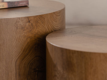 Round Nesting Coffee Table For Small Living Room (Set of 2) - Brown / Wood