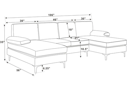 U - Shape Sectional With Legs, Pillow Top Arms - Dark Gray