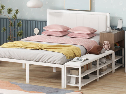 Platform Bed With 2 Tier Storage Shelves, Storage Cabinet