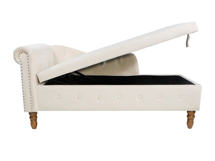 Chaise Lounge Indoor, Lounge Chair For Bedroom With Storage & Pillow, Modern Upholstered Rolled Arm Chase Lounge For Sleeping With Nailhead Trim For Living Room Bedroom Office